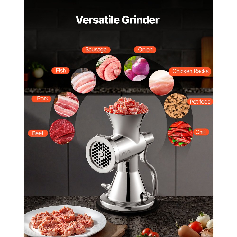 VEVOR Meat Grinder Manual 304 Stainless Steel Hand Operated Meat Grinder Multifunctional Crank Sausage Maker Coffee Powder Grinder for Household for Beef Chicken Pepper Mushroom Coffee