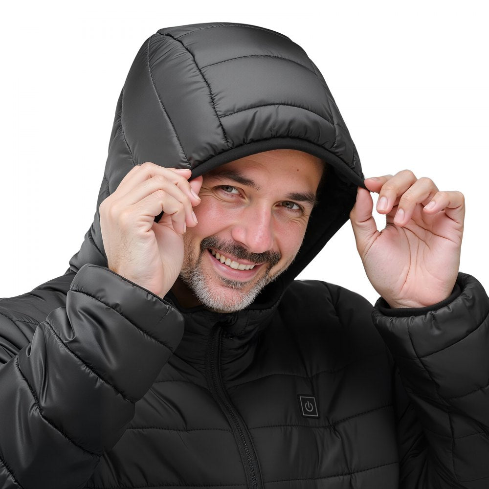 VEVOR Heated Jacket for Men with 7.4V Battery, Soft Shell Electric Heating Coat, Windproof Lightweight Outerwear with 6 Heating Zones & 3 Heat Settings for Hiking, Outdoor Work, Black, M Size