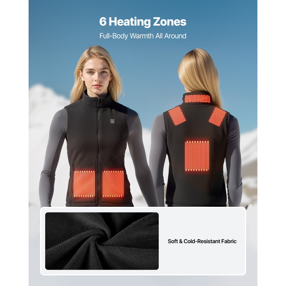 VEVOR Heated Vest, Women Electric Heating Vest with 16000 mAh Battery Pack, 6 Heating Zones Lightweight Rechargeable Winter-Vest with 3 Levels, for Outdoor Hiking Camping Fishing Skiing, Size S