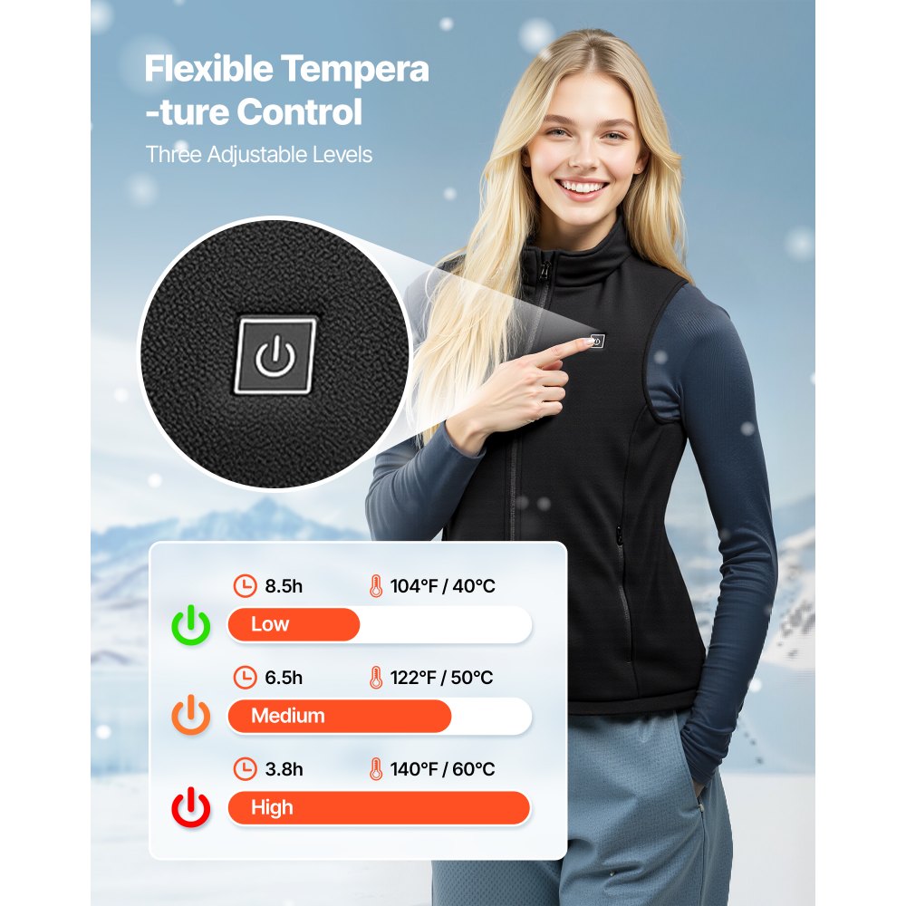VEVOR Heated Vest, Women Electric Heating Vest with 16000 mAh Battery Pack, 6 Heating Zones Lightweight Rechargeable Winter-Vest with 3 Levels, for Outdoor Hiking Camping Fishing Skiing, Size S