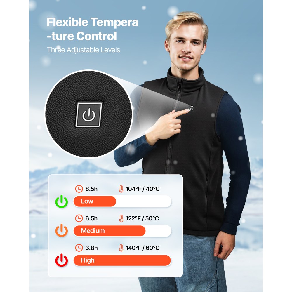 VEVOR Heated Vest, Men Electric Heating Vest with 16000 mAh Battery Pack, 6 Heating Zones Lightweight Rechargeable Winter-Vest with 3 Levels, for Outdoor Hiking Camping Fishing Skiing, Size XL