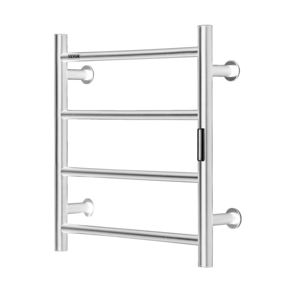 VEVOR 4 Bars Towel Warmer Rack, Wall Mounted Heated Towel Rack for Bathroom, IPX5 Waterpoof Towel Heater Rack with Timer & LED Display Screen, 5 Levels Adjustable Temperature Towel Heater, Silver