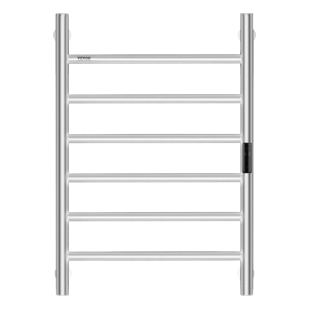 VEVOR 6 Bars Towel Warmer Rack, Wall Mounted Heated Towel Rack for Bathroom, IPX5 Waterpoof Towel Heater Rack with Timer & LED Display Screen, 5 Levels Adjustable Temperature Towel Heater, Silver