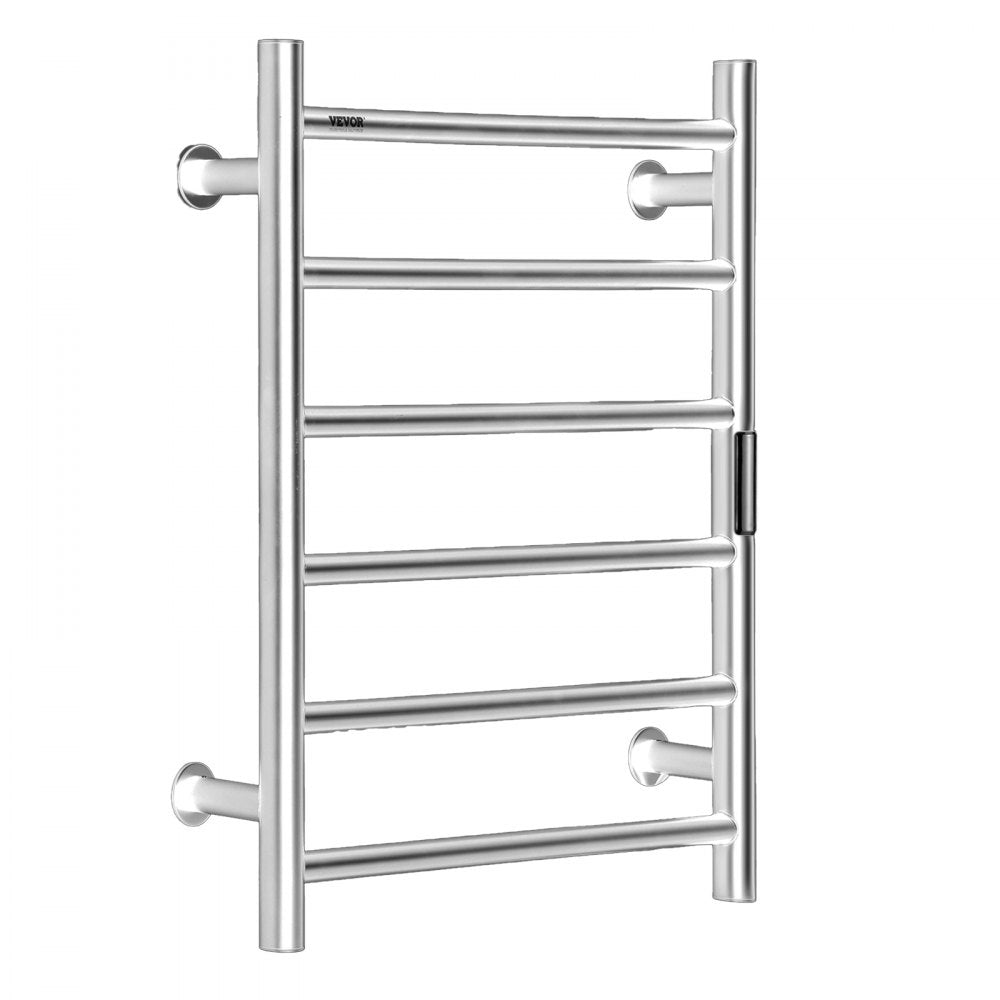VEVOR 6 Bars Towel Warmer Rack, Wall Mounted Heated Towel Rack for Bathroom, IPX5 Waterpoof Towel Heater Rack with Timer & LED Display Screen, 5 Levels Adjustable Temperature Towel Heater, Silver