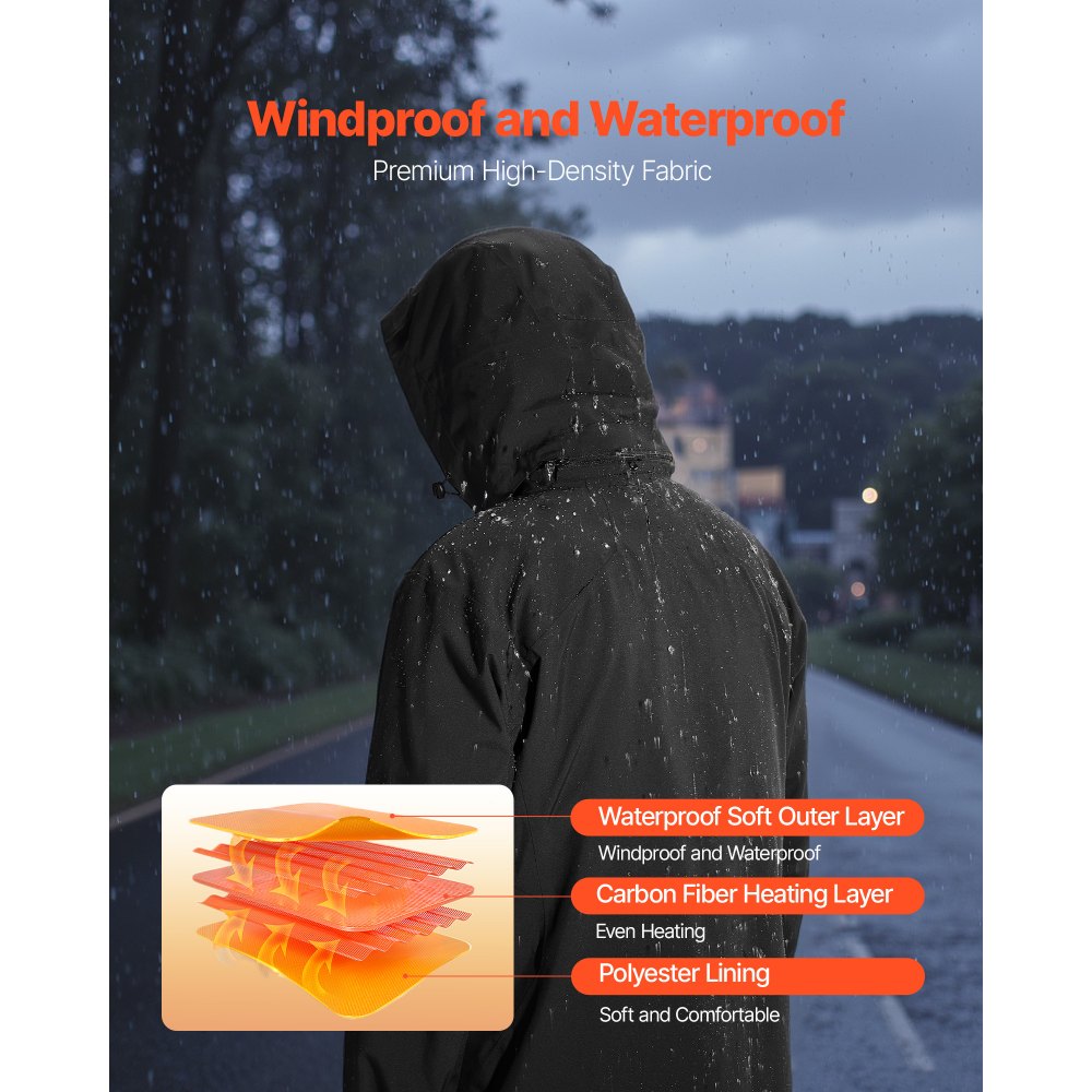 VEVOR Heated Jacket for Men with 7.4V Battery, Soft Shell Electric Heating Coat, Windproof Waterproof Lightweight Outerwear with 5 Heating Zones & 3 Heat Settings, Machine Washable,XL Size