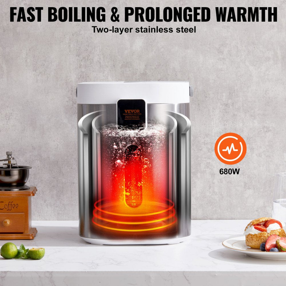 VEVOR Hot Water Dispenser, Adjustable 11 Temperatures Water Boiler and Warmer, 304 Stainless Steel Countertop Water Heater, with LCD and Child Lock, for Tea, Coffee and Baby Formula, 3L/102 oz