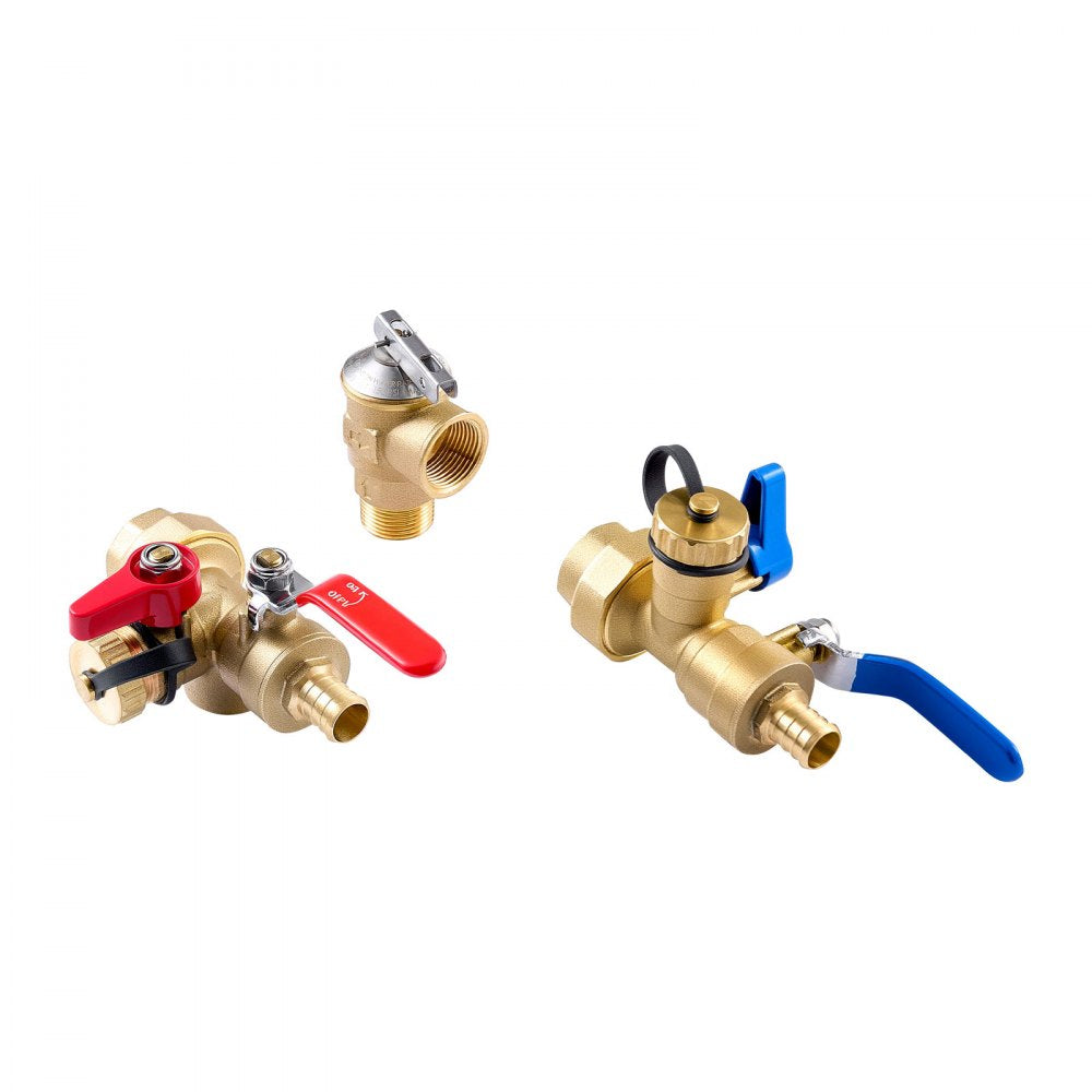 VEVOR Water Heater Kit, 3/4 Inch Tankless Water Heater Service Valve Kit with 2PCS 3/4″ NPT to 3/4″ PEX-B Isolation Valves, Pressure Relief Valve, Lead-Free Brass, Fits Most Tankless Waters Heaters