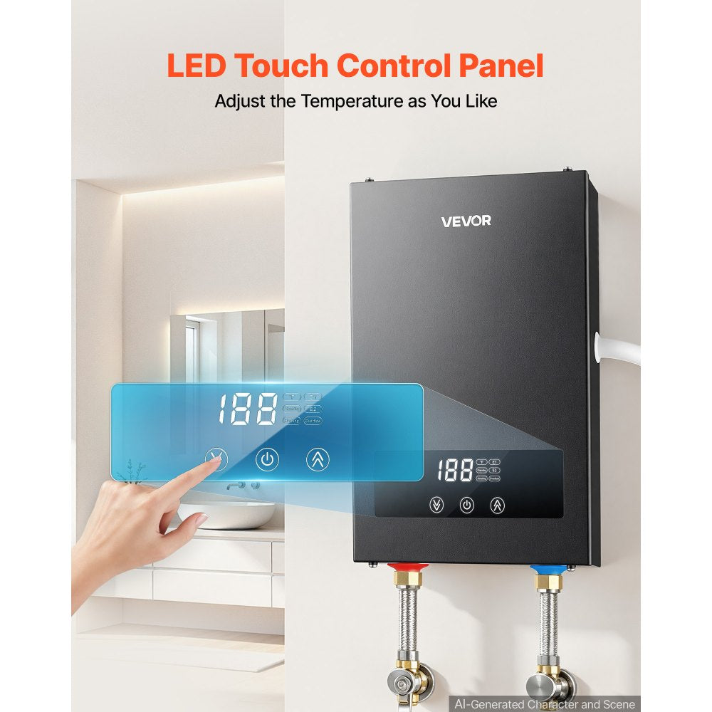 VEVOR Tankless Electric Water Heater, 8 kW 240 V Instant Hot Water Heater, for Single-Person Showers, Handwashing, LED Touch Control, Cast Aluminum Heating Element, 86-131°F Adjustable Temperature