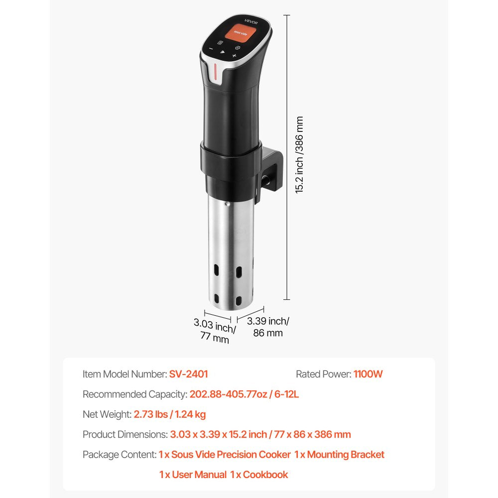 VEVOR Sous Vide Precision Cooker, 1100W Sous-Vide Cooking Machine, WIFI Immersion Circulator with 10 Preset Recipes, LCD Touchscreen, Fast-Heating, Accurate Temperature & Timer, App Control