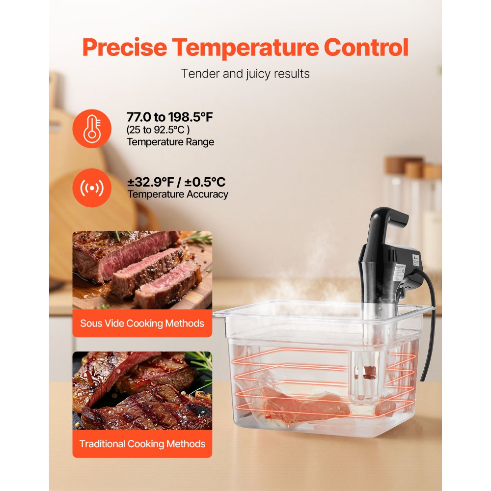 VEVOR Sous Vide Precision Cooker, 1100W Sous-Vide Cooking Machine, Immersion Circulator with LED Digital Display, Secure Clamp Design, Temperature & Timer Control, Professional Sous Vide Cooker
