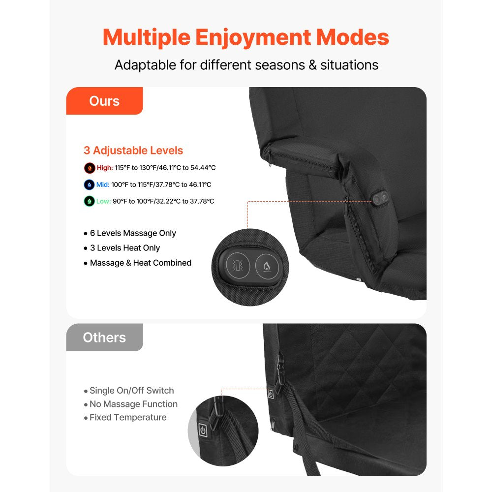 VEVOR Stadium Seat, 25 inch Heated Stadium Chair, Bleacher Seat Heated with 4 Pockets for Bleachers, 3 Level Heating & 6 Modes Vibration Portable Heating Stadiums Chair for Camping, Sports Events