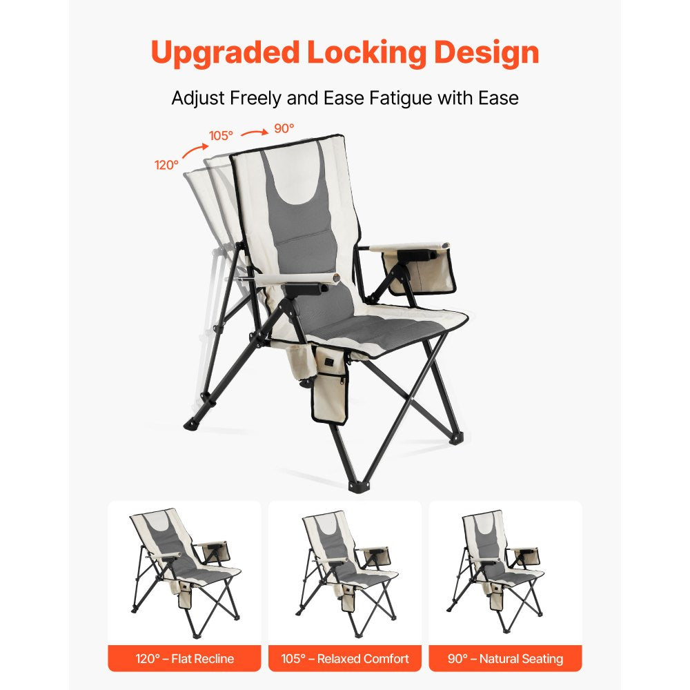 VEVOR Heated Camping Chair, 3 Heat Settings, High Back Folding Camping Chair, Supports 260lbs, Full Padded Beach Chairs with Armrest & Cupholder, Portable Lawn Chairs for Outdoor Sports Travel