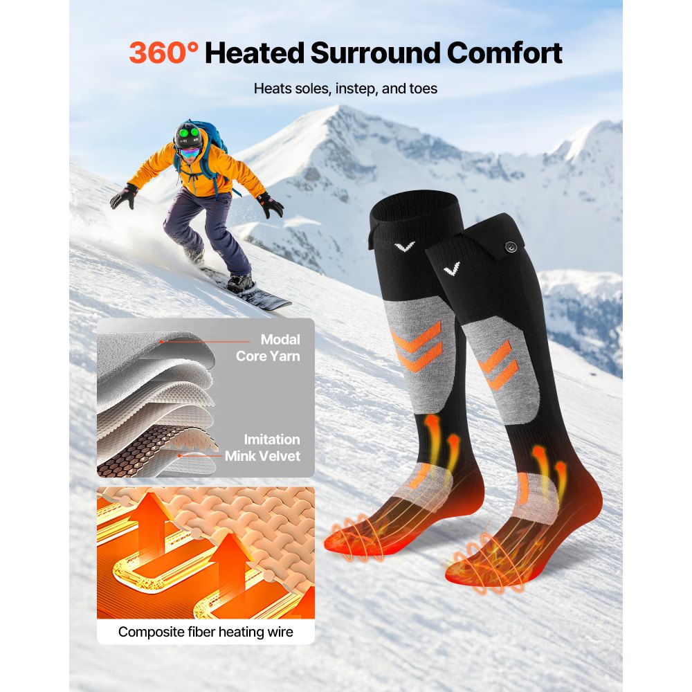 VEVOR Heated Socks, Medium Size, 5000mAh Battery Rechargeable Heating Socks with 4 Heating Levels, Electric Heated Sock with APP Control for Men Women, Foot Warmer for Hunting Riding Camping Hiking