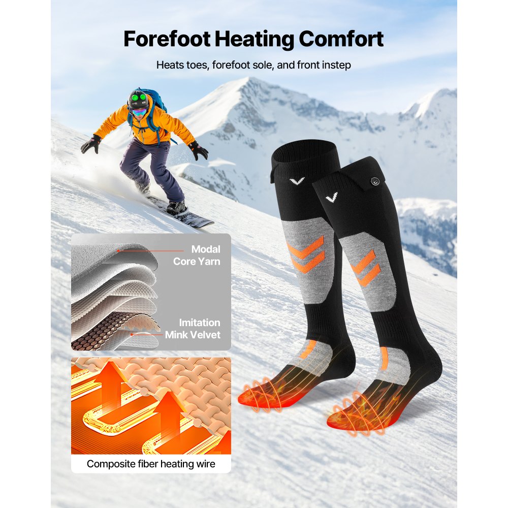 VEVOR Heated Socks, X-Large Size, 5000mAh Battery Rechargeable Heating Socks with 4 Heating Levels, Electric Heated Sock with APP Control for Men Women, Foot Warmer for Hunting Riding Camping Hiking