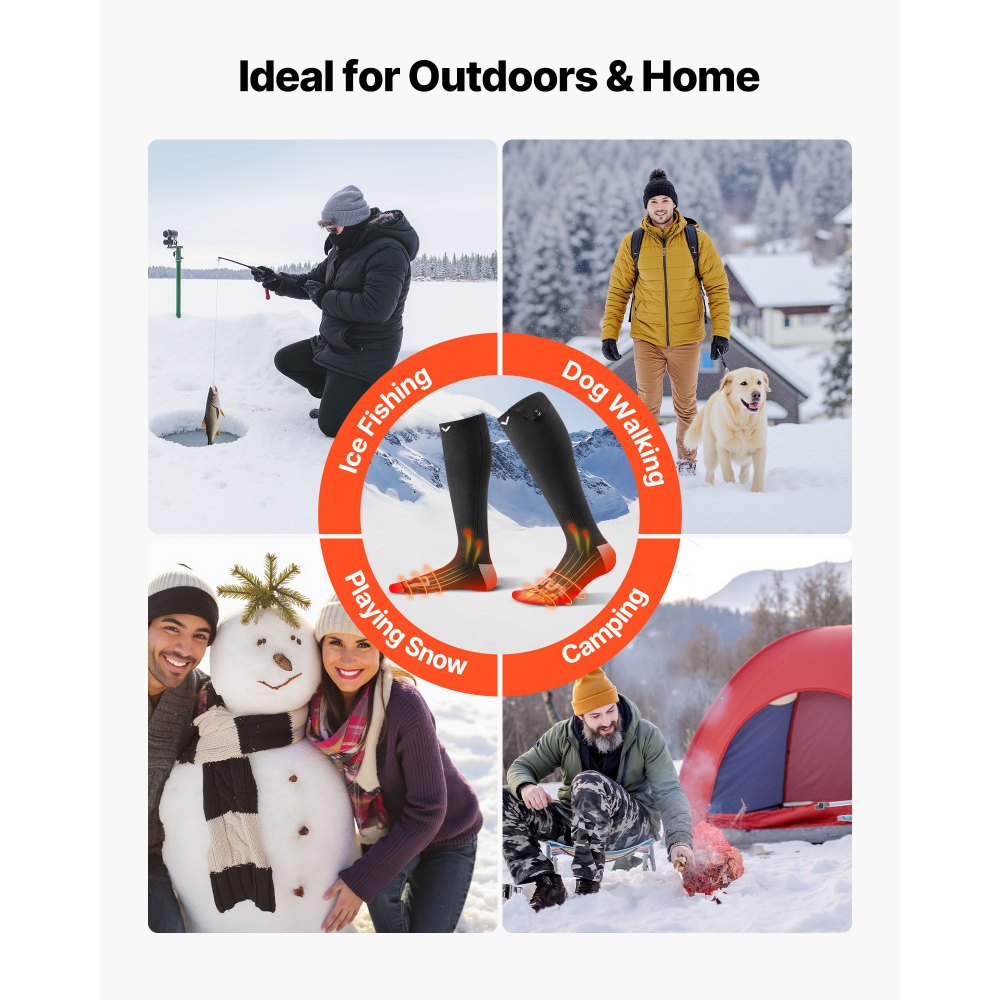 VEVOR Heated Socks, 5000mAh Battery Powered, Rechargeable Heating Socks with 4 Heating Levels, Electric Heated Sock for Men Women, Foot Warmer for Hunting Riding Camping Hiking Skiing, Outdoor Work