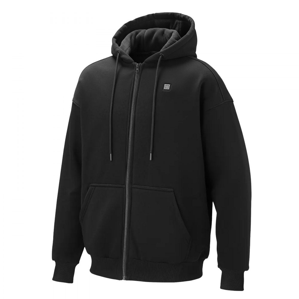 VEVOR Heated Jacket Hoodie for Men Women, Heated Sweatshirt Unisex Full-Zip with 7.4V 16000mAh Power Bank Pack, 5 Heating Zones, 3 Temp Levels, 4-8H Warmth, for Winter Outdoor Camping, Black, L Size