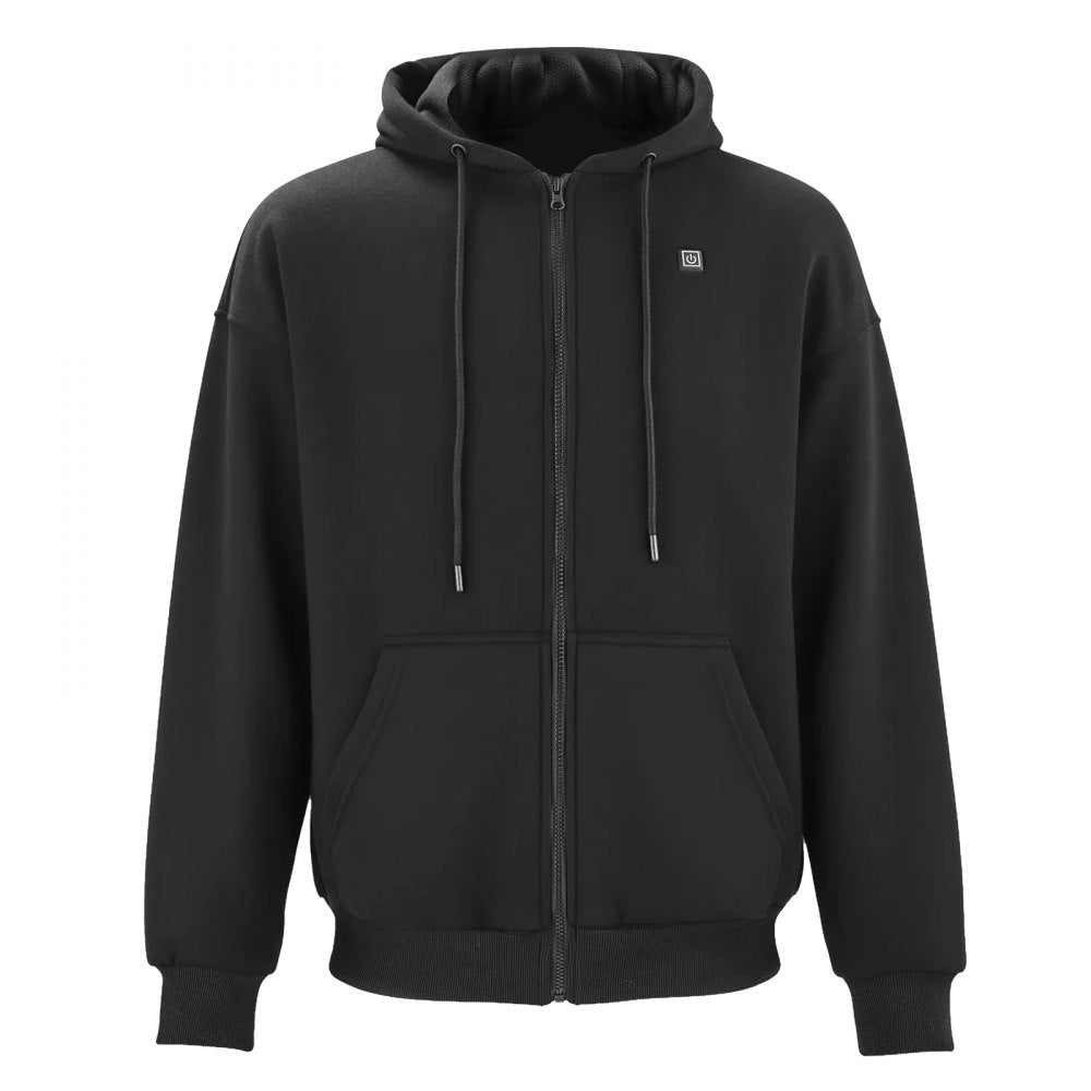 VEVOR Heated Jacket Hoodie for Men Women, Heated Sweatshirt Unisex Full-Zip with 7.4V 16000mAh Power Bank Pack, 5 Heating Zones, 3 Temp Levels, 4-8H Warmth, for Winter Outdoor Camping, Black, L Size