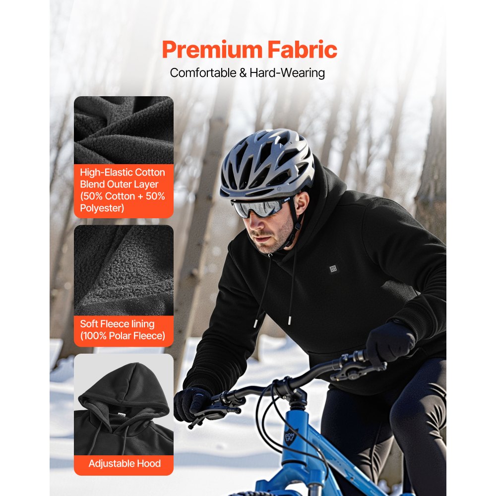 VEVOR Heated Sweatshirt Hoodie for Men Women, Heated Jacket Unisex with 7.4V 16000mAh Rechargeable Power Bank Pack, 5 Heating Zones, 3 Temp Levels, 4-8H Warmth, for Winter Outdoor Camping, Black, L Size