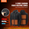 VEVOR Heated Hoodie, Unisex Heated Sweatshirt with Battery Pack 7.4V, Zip Up Electric Jacket with 5 Heating Zones for Men & Women, Lightweight Warm Heated Outdoor Pullover for Camping, XL Size Black