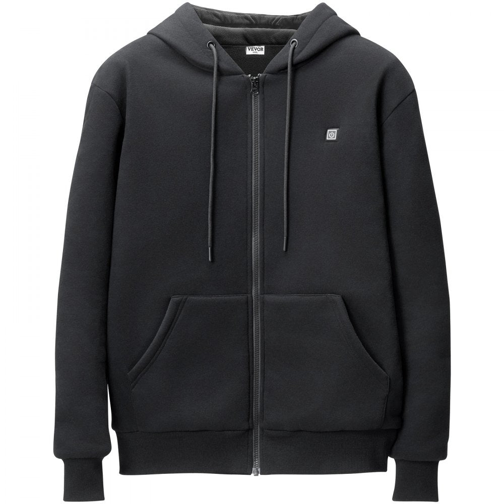 VEVOR Heated Hoodie, Unisex Heated Sweatshirt with Battery Pack 7.4V, Zip Up Electric Jacket with 5 Heating Zones for Men & Women, Lightweight Warm Heated Outdoor Pullover for Camping, XL Size Black