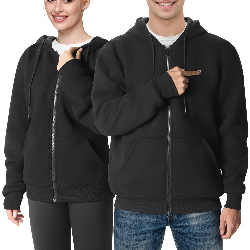 VEVOR Heated Hoodie, Unisex Heated Sweatshirt with Battery Pack 7.4V, Zip Up Electric Jacket with 5 Heating Zones for Men & Women, Lightweight Warm Heated Outdoor Pullover for Camping, XL Size Black