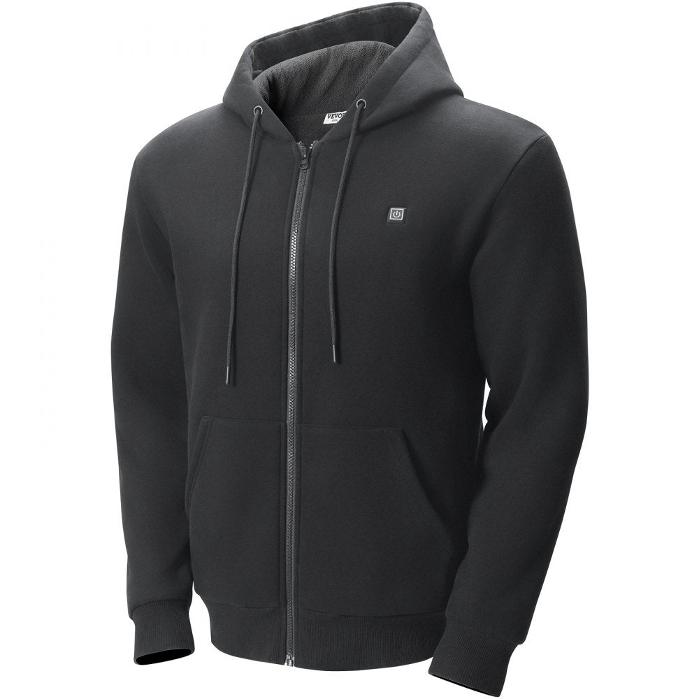 VEVOR Heated Hoodie, Unisex Heated Sweatshirt with Battery Pack 7.4V, Zip Up Electric Jacket with 5 Heating Zones for Men & Women, Lightweight Warm Heated Outdoor Pullover for Camping, XL Size Black