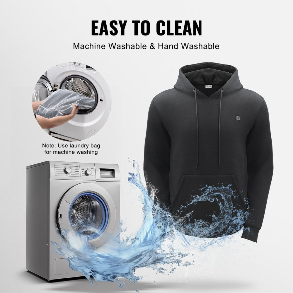 VEVOR Heated Hoodie, Unisex Heated Sweatshirt with Battery Pack 7.4V, Electric Jacket with 5 Heating Zones for Men & Women, Lightweight Warm Heated Outdoor Pullover for Fishing Camping, M Size Black