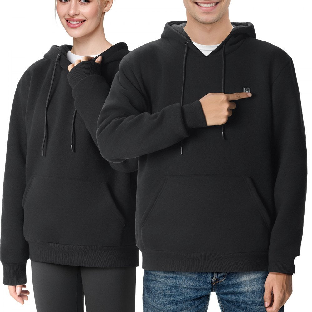 VEVOR Heated Hoodie, Unisex Heated Sweatshirt with Battery Pack 7.4V, Electric Jacket with 5 Heating Zones for Men & Women, Lightweight Warm Heated Outdoor Pullover for Fishing Camping, M Size Black