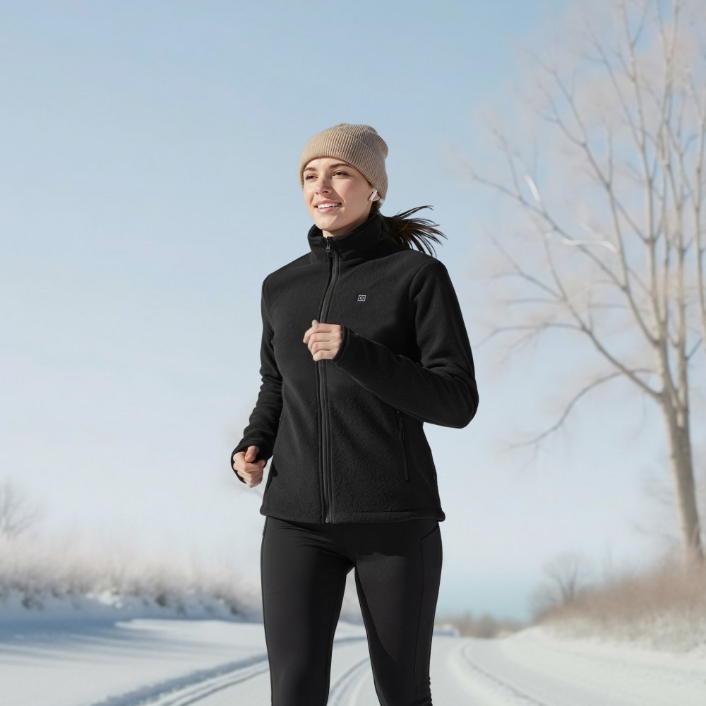 VEVOR Heated Fleece Jacket for Women, Heated Sweatshirt with 7.4V 16000mAh Rechargeable Power Bank Pack, 6 Heating Zones, 3 Temp Levels, 3h/6h/10h Warmth, for Winter Outdoor Camping, Black, M Size