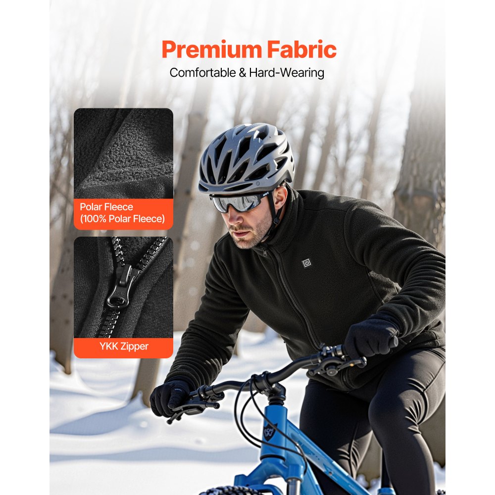VEVOR Heated Fleece Jacket for Men, Heated Sweatshirt with 7.4V 16000mAh Rechargeable Power Bank Pack, 6 Heating Zones, 3 Temp Levels, 3h/6h/10h Warmth, for Winter Outdoor Camping, Black, XXXL Size