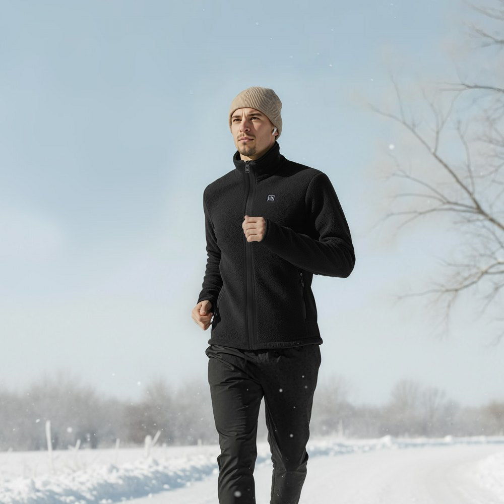VEVOR Heated Fleece Jacket for Men, Heated Sweatshirt with 7.4V 16000mAh Rechargeable Power Bank Pack, 6 Heating Zones, 3 Temp Levels, 3h/6h/10h Warmth, for Winter Outdoor Camping, Black, XXXL Size