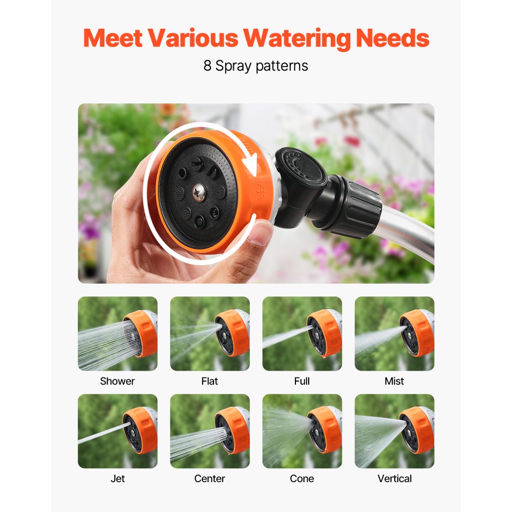 VEVOR Watering Wand, 36-Inch Extra Long Heavy Duty Garden Hose Wand with 8 Spray Patterns & 180° Swivel Head, Long Hose Nozzle Sprayer with on/off Thumb Control, Ideal for Hanging Baskets, Shrubs, Lawn