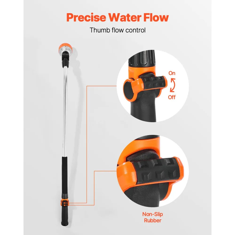 VEVOR Watering Wand, 36-Inch Extra Long Heavy Duty Garden Hose Wand with 8 Spray Patterns & 180° Swivel Head, Long Hose Nozzle Sprayer with on/off Thumb Control, Ideal for Hanging Baskets, Shrubs, Lawn