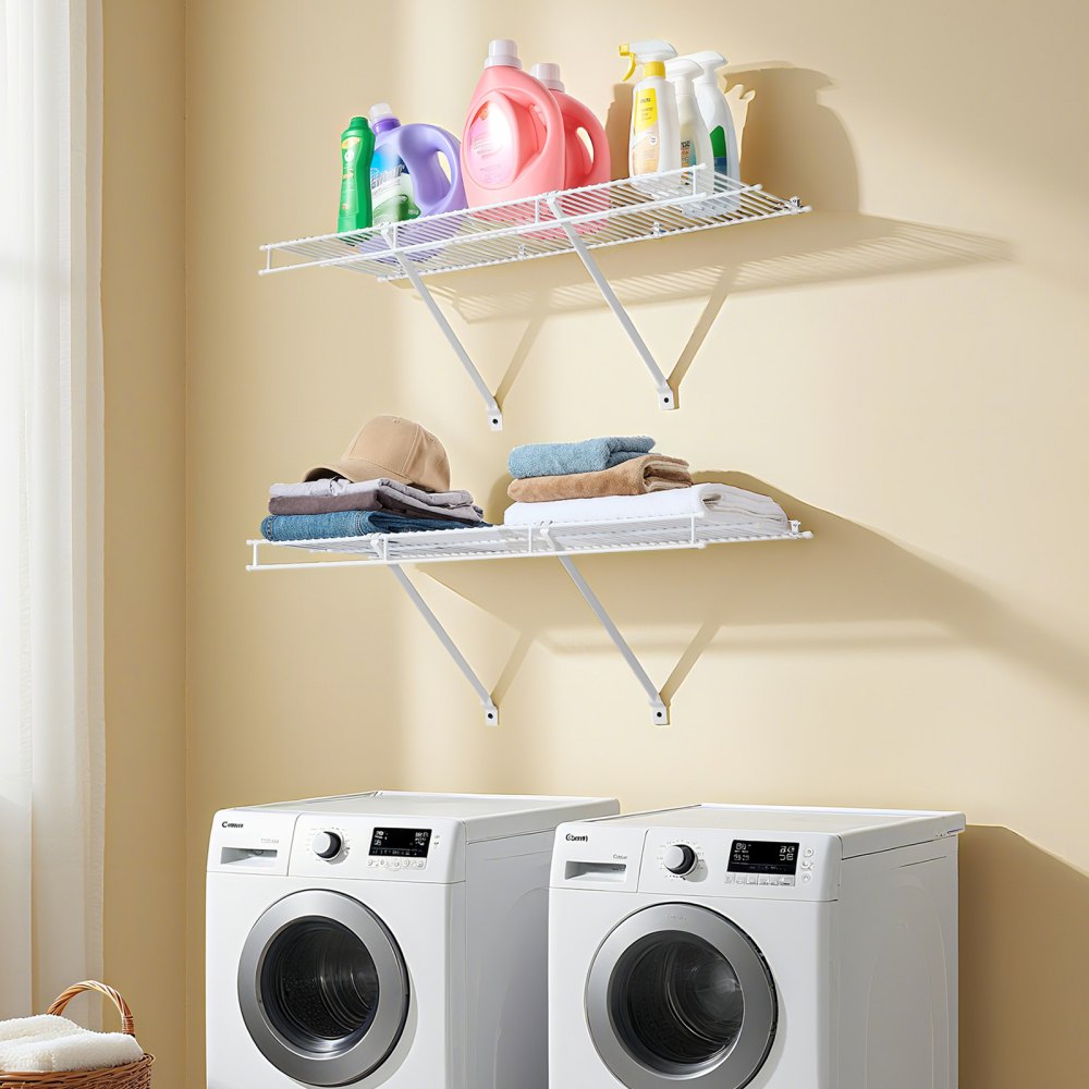VEVOR Wire Shelf Kit, 3 ft, Set of 2, Wall Mounted Wire Shelves, Heavy-Duty Carbon Steel Hanging Shelf, Floating Wall Storage Shelves with Dip Coating, for Closet, Bedroom, Living Room, Office, Pantry