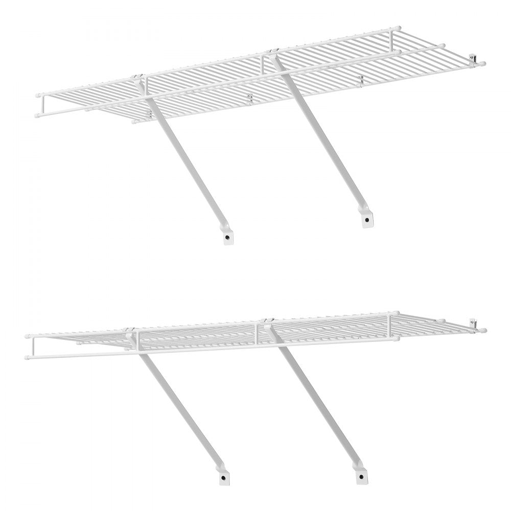 VEVOR Wire Shelf Kit, 3 ft, Set of 2, Wall Mounted Wire Shelves, Heavy-Duty Carbon Steel Hanging Shelf, Floating Wall Storage Shelves with Dip Coating, for Closet, Bedroom, Living Room, Office, Pantry