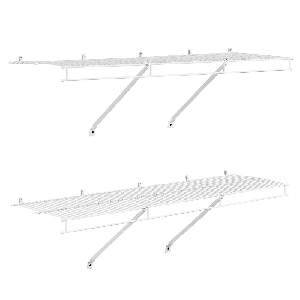 VEVOR Wire Shelf Kit, 4 ft, Set of 2, Wall Mounted Wire Shelves, Heavy-Duty Carbon Steel Hanging Shelf, Floating Wall Storage Shelves with Dip Coating, for Closet, Bedroom, Living Room, Office, Pantry
