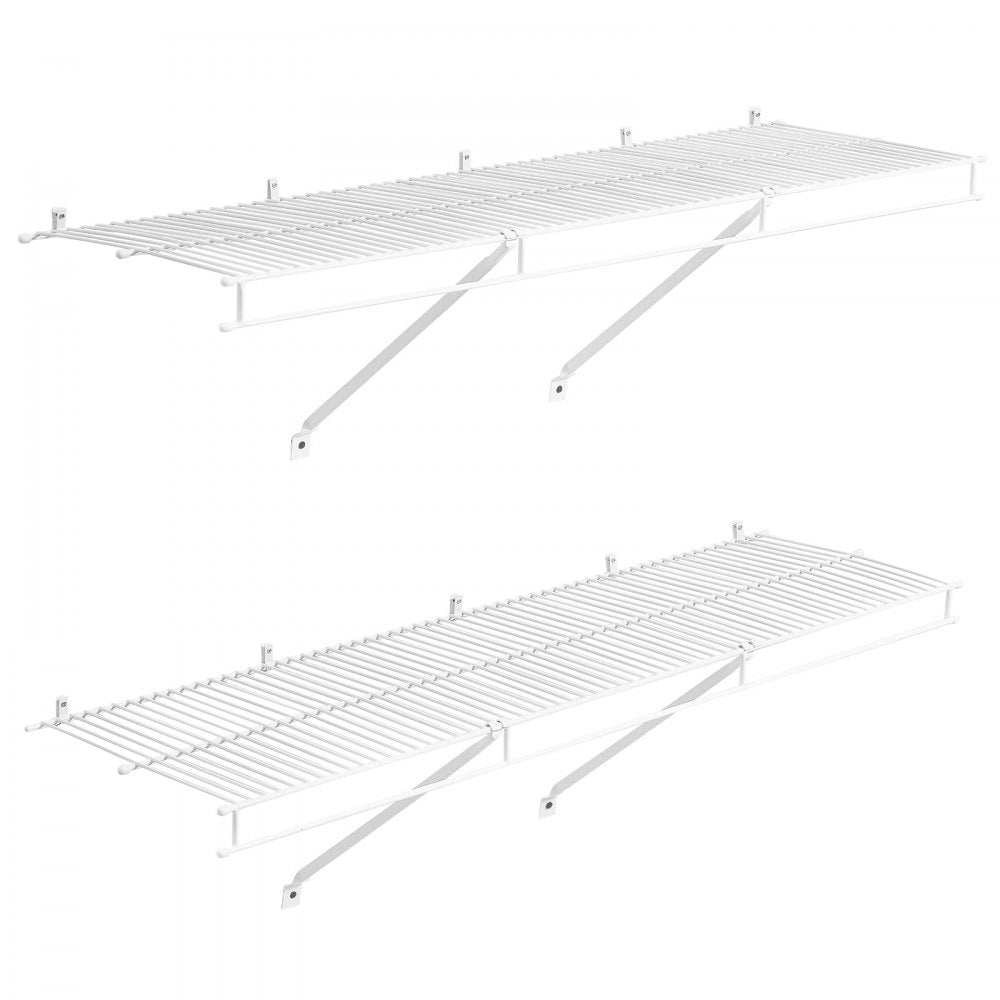 VEVOR Wire Shelf Kit, 4 ft, Set of 2, Wall Mounted Wire Shelves, Heavy-Duty Carbon Steel Hanging Shelf, Floating Wall Storage Shelves with Dip Coating, for Closet, Bedroom, Living Room, Office, Pantry