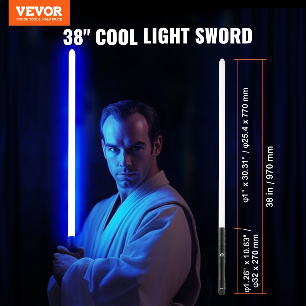 VEVOR Light Sword, 38" Light up Sword with 12 RGB Colors, FX Sound and Realistic Handle, Rechargeable Light Up Sword Toy for Adults and Kids, Christmas Day, Halloween Cosplay, Birthday, Black