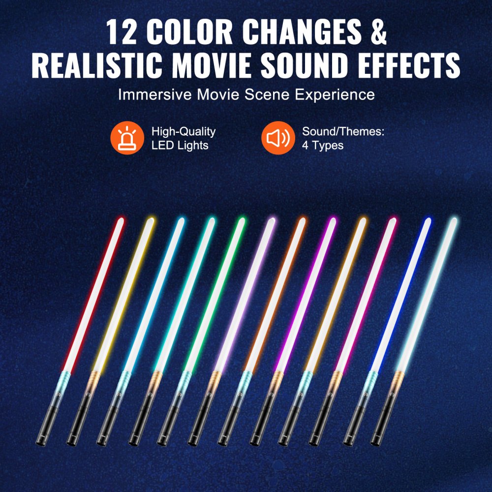 VEVOR Light Sword, 2 Pack Light up Sword with 12 RGB Colors, 4 Sound Modes and Realistic Handle, Rechargeable Sword Toy for Adults and Kids, Christmas Day, Halloween Cosplay, Birthday