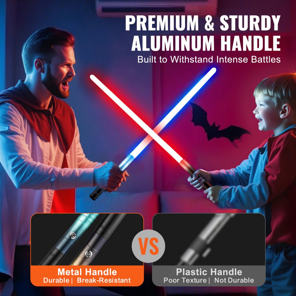 VEVOR Light Sword, 2 Pack Light up Sword with 12 RGB Colors, 4 Sound Modes and Realistic Handle, Rechargeable Sword Toy for Adults and Kids, Christmas Day, Halloween Cosplay, Birthday