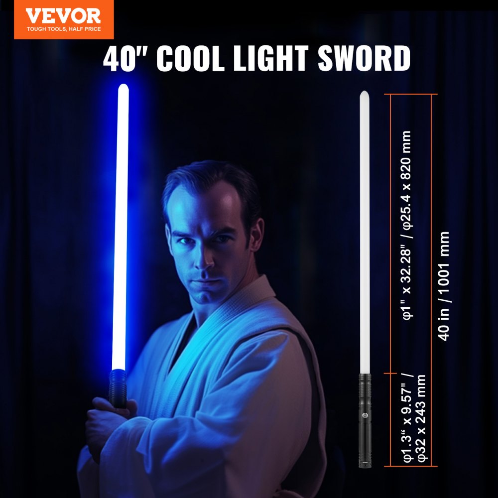 VEVOR Light Sword, 40" Light up Sword with 12 RGB Colors, Mute Mode and Realistic Handle, Rechargeable Light Up Sword Toy for Adults and Kids, Christmas Day, Halloween Cosplay, Birthday, Black