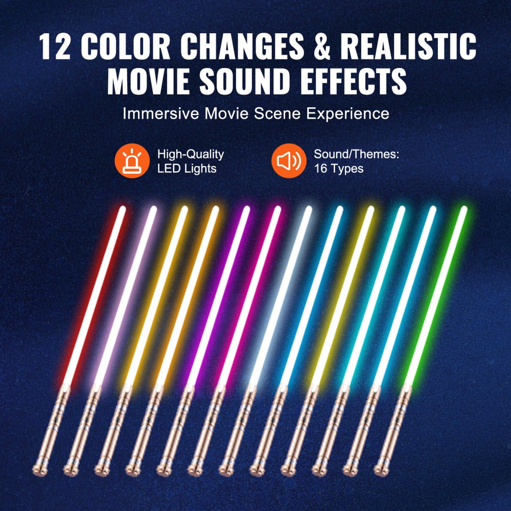 VEVOR Light Sword, Light up Sword with 12 RGB Colors, FX Sound and Realistic Handle, Rechargeable Light Up Sword Toy for Adults and Kids, Christmas Day, Halloween Cosplay, Birthday, Gold