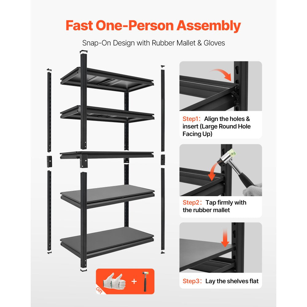 VEVOR Storage Shelves 5-Tier Adjustable Garage Shelving 2000 lbs Capacity, for Kitchen Pantry Basement Bathroom, 31.5" W x 16.06" D x 62.99" H, Heavy Duty Metal Utility Rack Shelf, Carbon Steel Frame