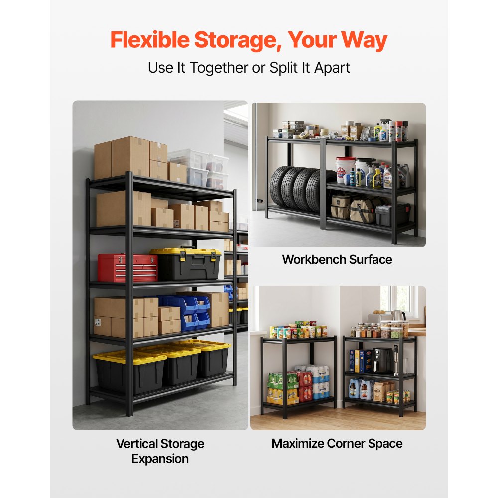 VEVOR Storage Shelves, 5-Tier Adjustable, 3000 lbs Capacity, Heavy Duty Garage Storage Shelving Unit, Metal Utility Rack Shelf, for Garage Warehouse Basement Kitchen, 36.42" W x 16.42" D x 71.38" H
