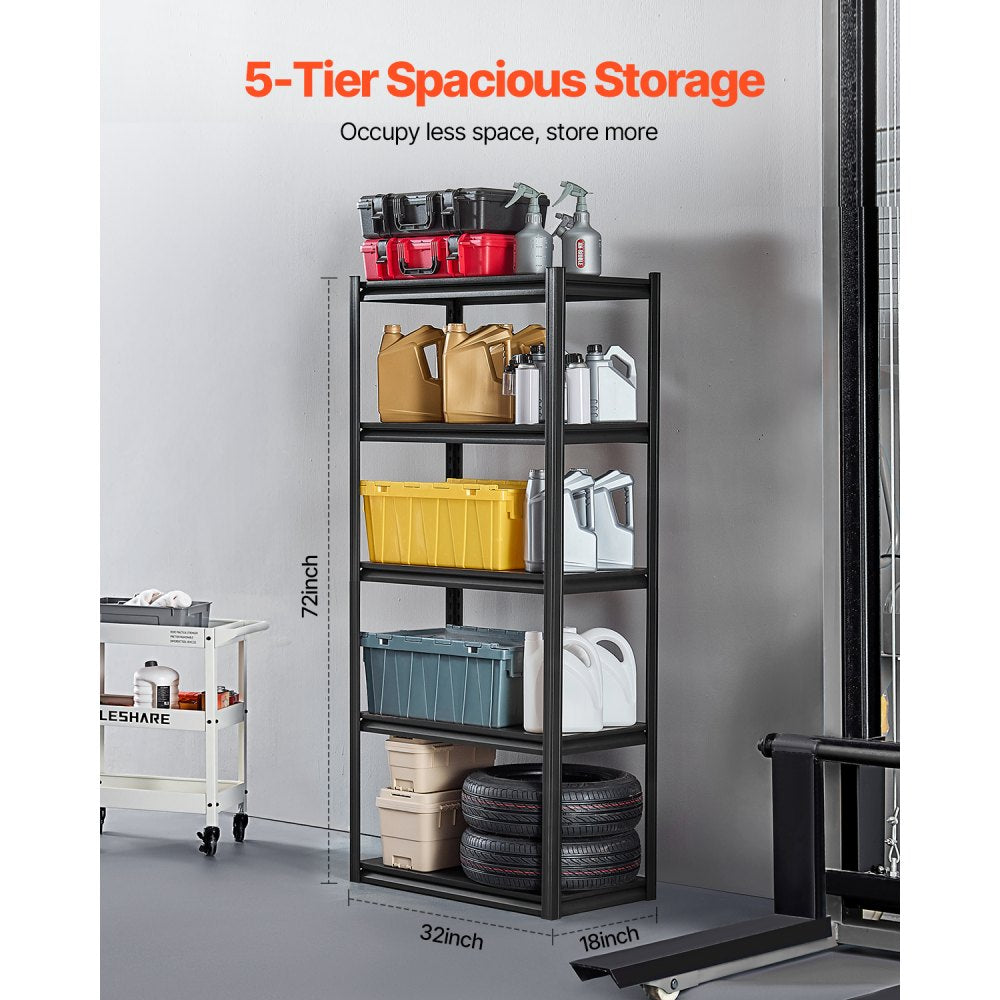 VEVOR Storage Shelves, 2000 lbs, 5 Tier Garage Storage Shelving, 18" D x 32" W x 72" H Adjustable Metal Shelves for Garage Shelves Utility Rack Shelf, Ideal for Kitchen, Warehouse, Basement, Black