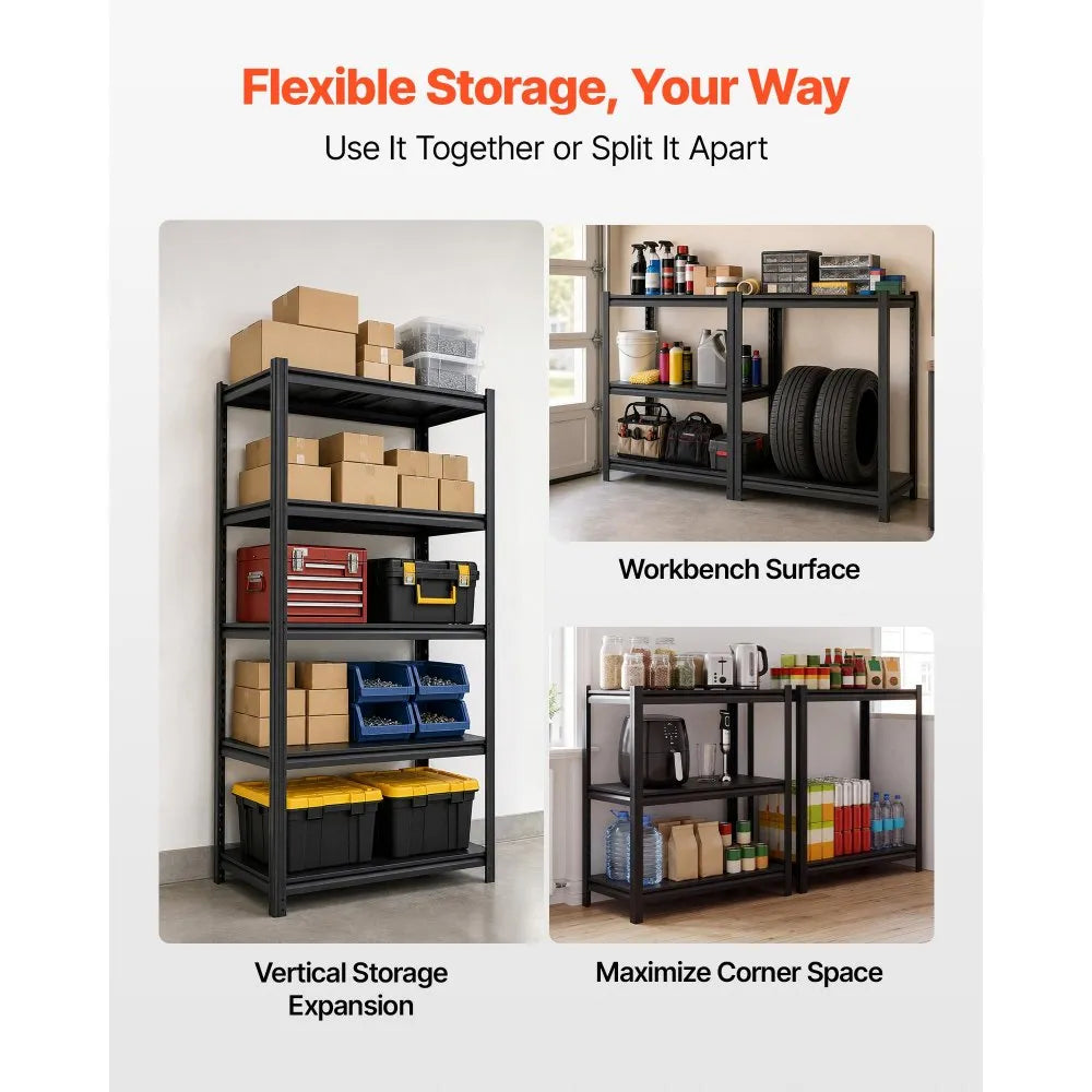VEVOR Storage Shelves 5-Tier Adjustable Garage Shelving 2000 lbs Capacity, for Kitchen Pantry Basement Bathroom, 35.83" W x 17.99" D x 71.97" H, Heavy Duty Metal Utility Rack Shelf, Carbon Steel Frame