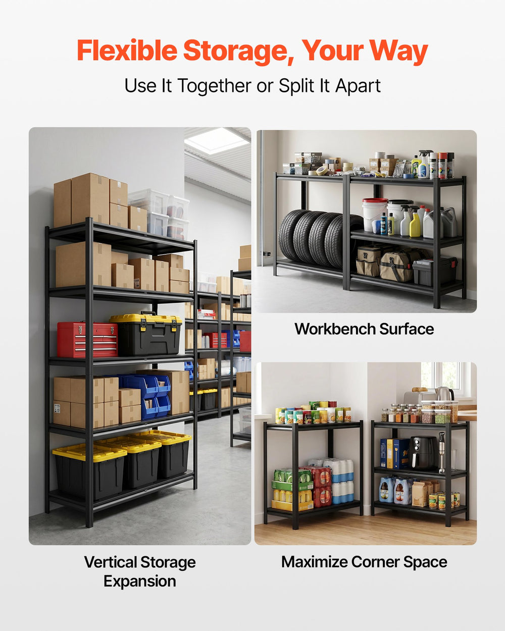 VEVOR Storage Shelves, 5-Tier Adjustable, 3000 lbs Capacity, Heavy Duty Garage Storage Shelving Unit, Metal Utility Rack Shelf, for Garage Warehouse Basement Kitchen, 40.55" W x 18.31" D x 71.38" H