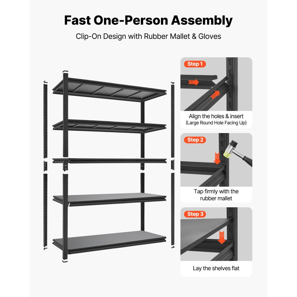 VEVOR Storage Shelves, 5-Tier Adjustable, 3000 lbs Capacity, Heavy Duty Garage Storage Shelving Unit, Metal Utility Rack Shelf, for Garage Workshop Warehouse Basement, 48.43" W x 20.55" D x 71.38" H