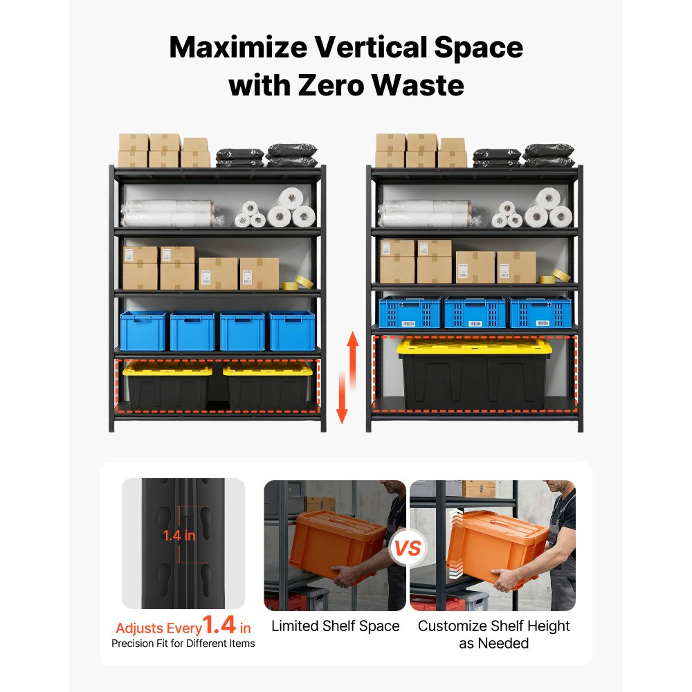 VEVOR Storage Shelves, 5-Tier Adjustable, 3000 lbs Capacity, Heavy Duty Garage Storage Shelving Unit, Metal Utility Rack Shelf, for Garage Workshop Warehouse Basement, 59.49" W x 20.55" D x 71.38" H