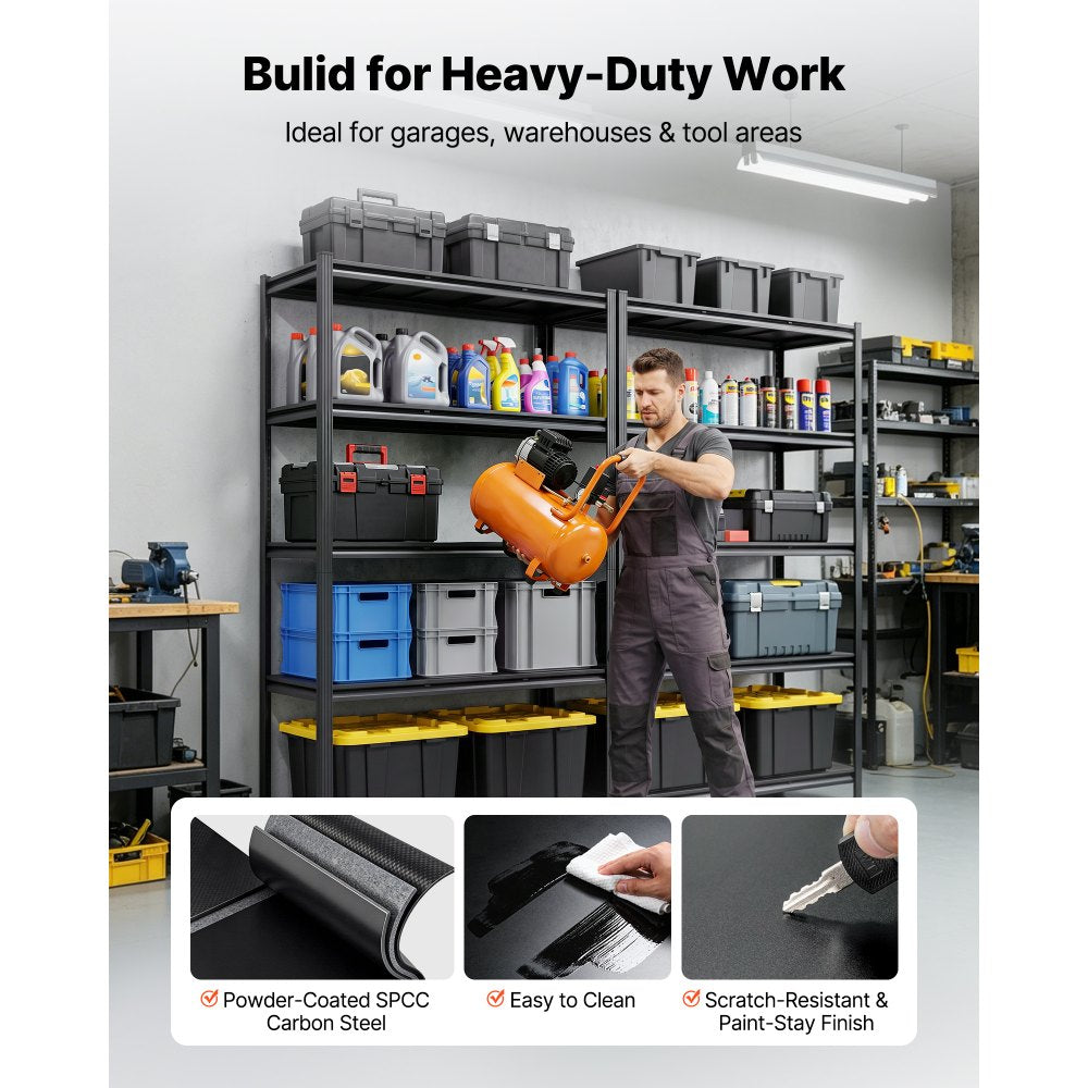 VEVOR Storage Shelves, 5-Tier Adjustable, 3000 lbs Capacity, Heavy Duty Garage Storage Shelving Unit, Metal Utility Rack Shelf, for Garage Workshop Warehouse Basement, 59.49" W x 20.55" D x 71.38" H